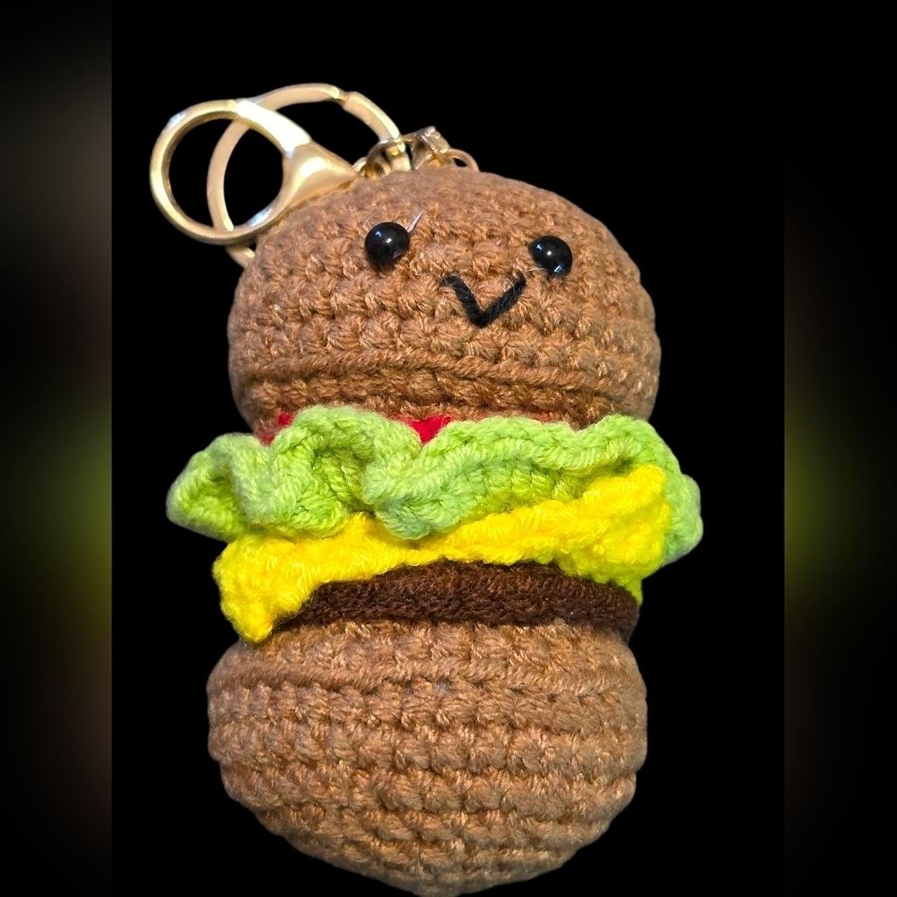 Crochet Burger Bag Charm Keychain